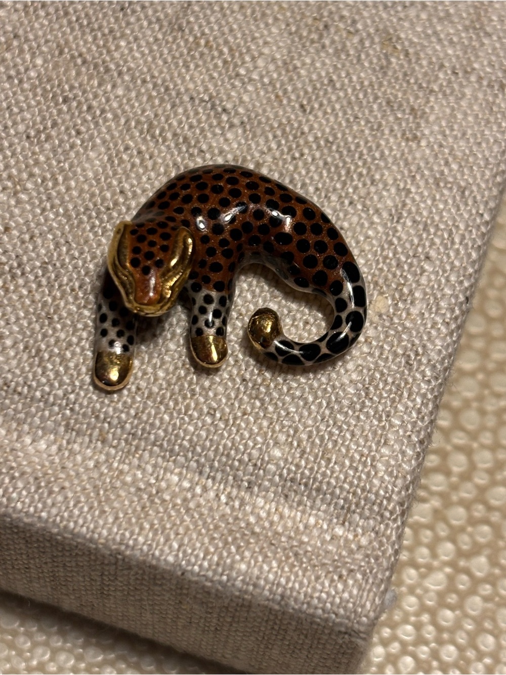 Vintage Cheetah Charm - 14k gold and enamel